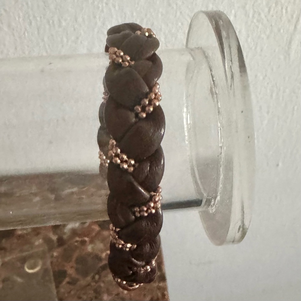 Italian Gold Over Sterling & Leather Bracelet